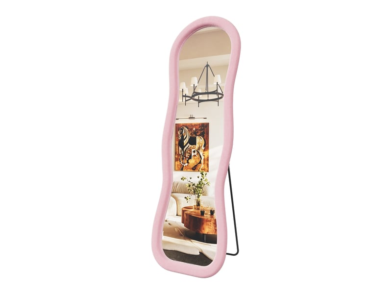  Miroir plein pied 160x50 cm forme ondulée, cadre rembourré en flanelle rose, miroir au sol décoratif pour chambre et salon  - Conforama A
