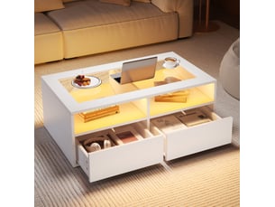 Table basse rectangulaire coloris blanc MEUBLIV  - 50 cmx100 cm