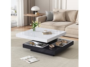 Table basse carrée avec plateau rotatif 360° et niche de rangement, style moderne, pour salon, 70 × 70 × 36 cm