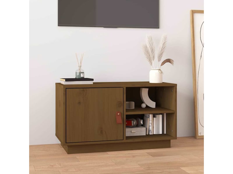  Meuble tv - banc tv - meuble de rangement marron miel 70x34x40 cm bois de pin massif  - Conforama B