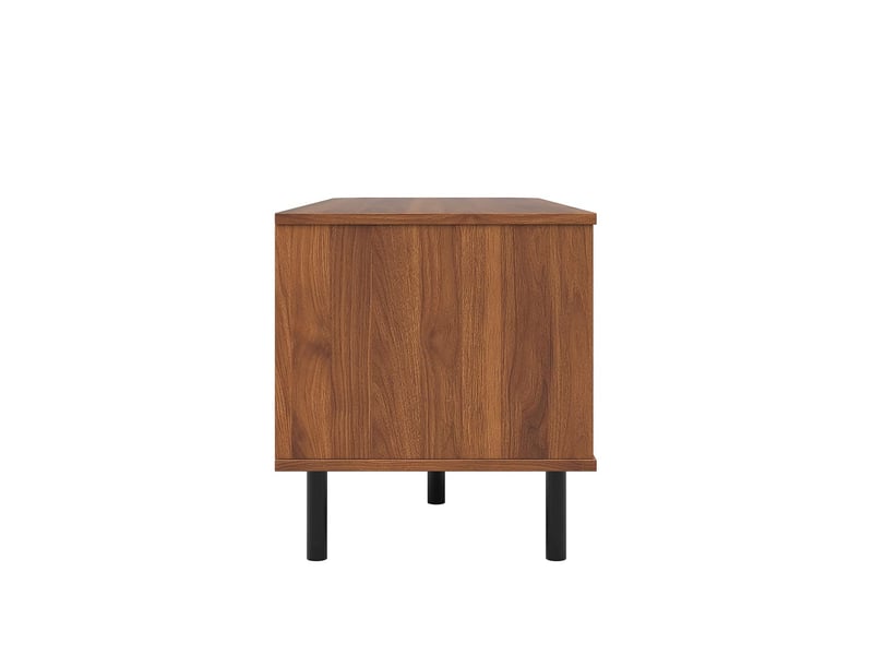  Table basse avec rangement porte coulissante rangement intégré compartiment ouvert forme rectangulaire aspect lamelles  - Conforama E