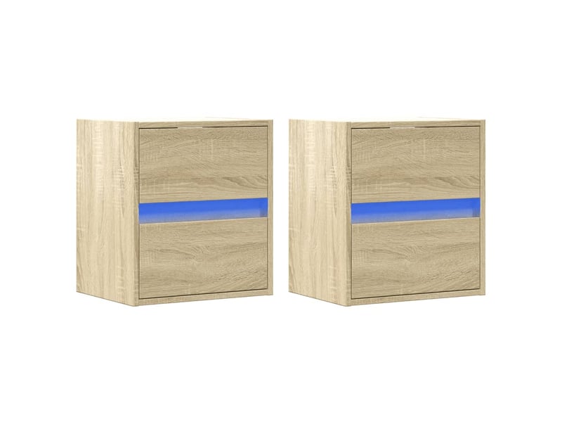  Lot de 2 tables de chevet - cabinet de chevet - table de nuit murales avec lumières led chêne sonoma  - Conforama D