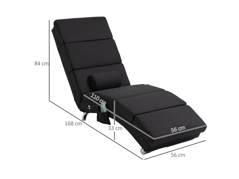  Fauteuil relax chaise longue de relaxation ergonomique, massant et chauffant avec télécommande noir 56 x 168 x 84 cm  - Conforama C