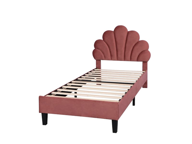  Lit 90 x 200 avec sommier, lit rembourré lit simple,tête de lit réglable en hauteur,lit simple,velours,rouge  - Conforama A