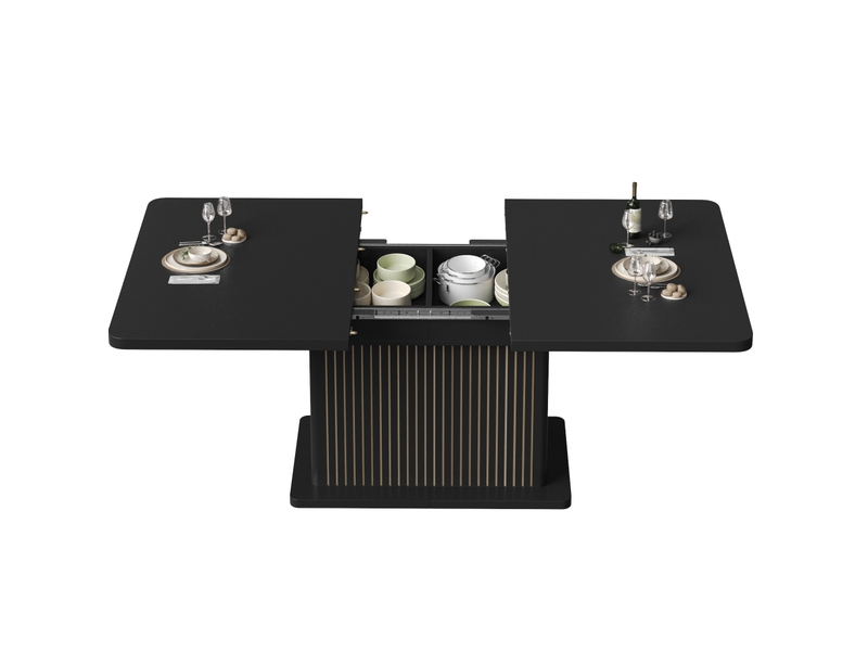  Table à manger extensible 120-160 cm avec rangement caché, noir mat  - Conforama R