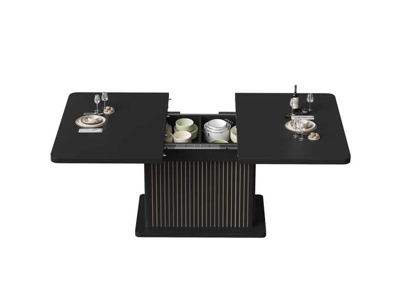  Table à manger extensible 120-160 cm avec rangement caché, noir mat  - Conforama R