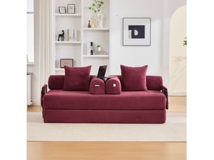 Canapé modulable 3 places convertible en couchage rouge bordeaux homvra