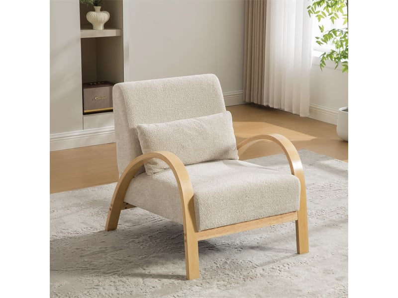  Fauteuil lounge scandinave - 82x70x83.5 cm - tissu chenille doux &amp; pieds en bois massif - design moderne sans accoudoirs - beige  - Conforama D