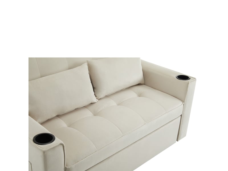 Canapé convertible 2 places beige en velours, canapé-lit multifonction avec rangement intégré pour salon - Conforama W