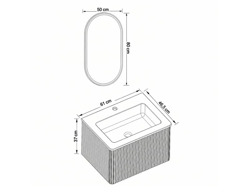  Meuble vasque suspendu 60 cm avec vasque intégrée et miroir led ovale antibuée 50 x 80 cm, chêne  - Conforama C
