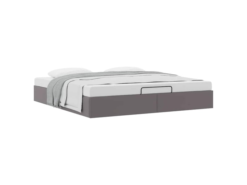  Lit double- lit adulte -  cadre de lit ottoman sans matelas gris 200x200 cm similicuir  - Conforama D