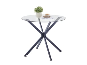 Table à manger ronde 80 cm en verre trempé, pieds métal noirs, 1 à 4 personnes