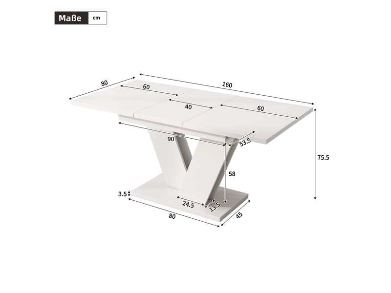  Lot de 7, ensemble repas extensible 120 à 160 x 80 cm, table blanche en mdf et 6 chaises beige pivotantes  - Conforama C