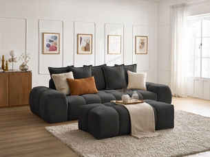 Canapé droit fixe BOBOCHIC EVEREST 3 places Tissu noir