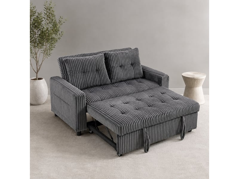 Canapé-lit 2 places 157x90x91 cm, avec poches, en velours côtelé, gris foncé - Conforama D
