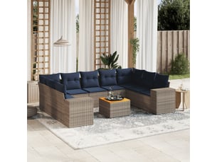 Vidaxl ensemble de canapé de jardin 10 pcs avec coussins gris résine tressée