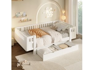 Lit avec rangement 90x200 cm <strong>HAVRYA</strong>  <strong></strong> coloris blanc