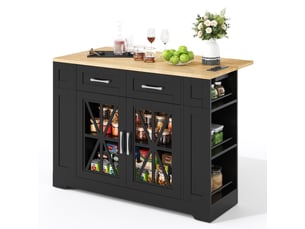 Ilot de cuisine 2 portes 2 tiroirs coloris noir mdf