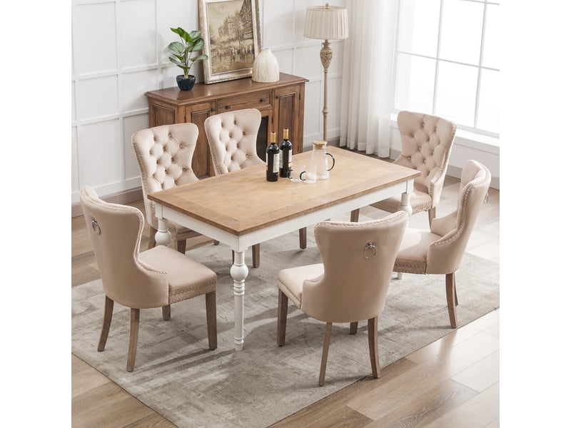 Chaise de salle à manger en velours avec pieds réglables beige chicfurn - Conforama B