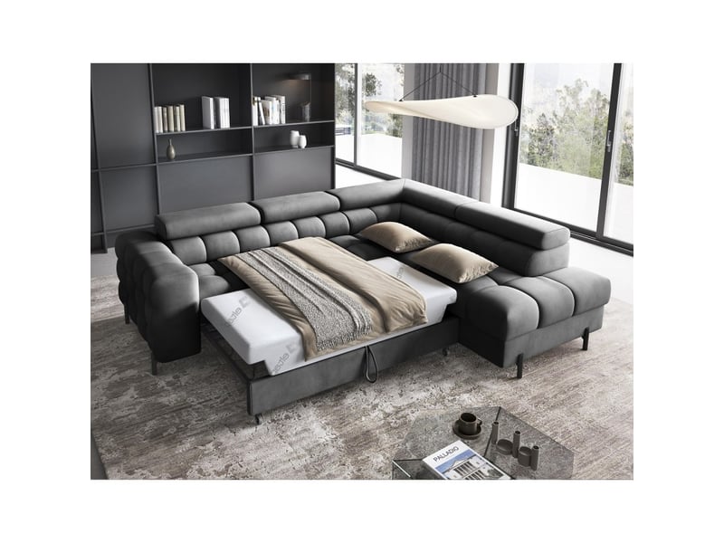 Canapé d'angle droit convertible gris foncé 5 places ferrum assise confort 276x93x200cm  - Conforama C