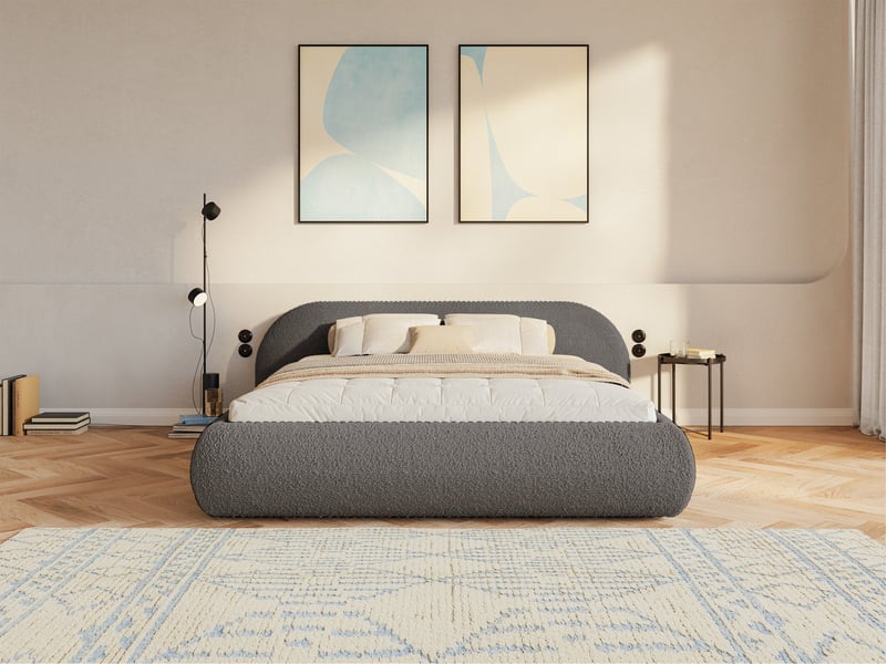 Selsey shels - lit rembourré - 200x200 cm - bouclé marron Shels Low - Conforama B