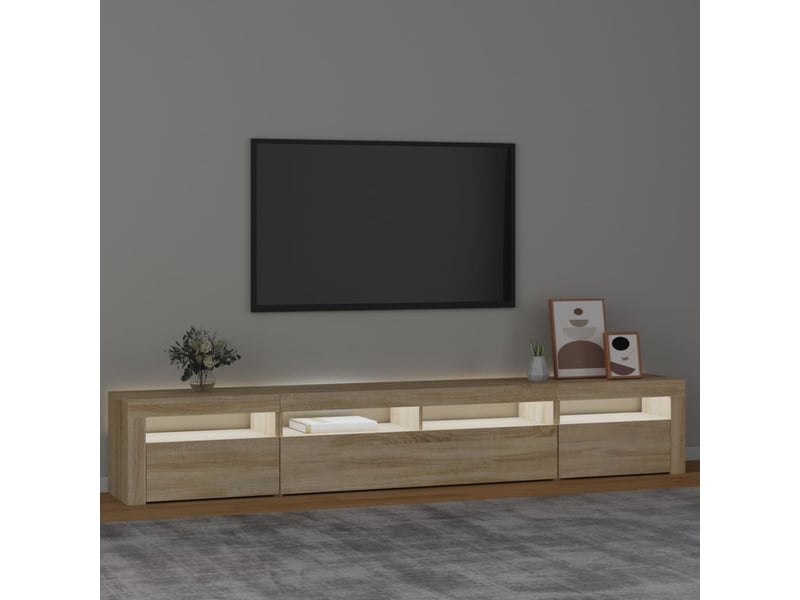  Meuble tv - banc tv - meuble de rangement avec lumières led chêne sonoma 240x35x40 cm  - Conforama C