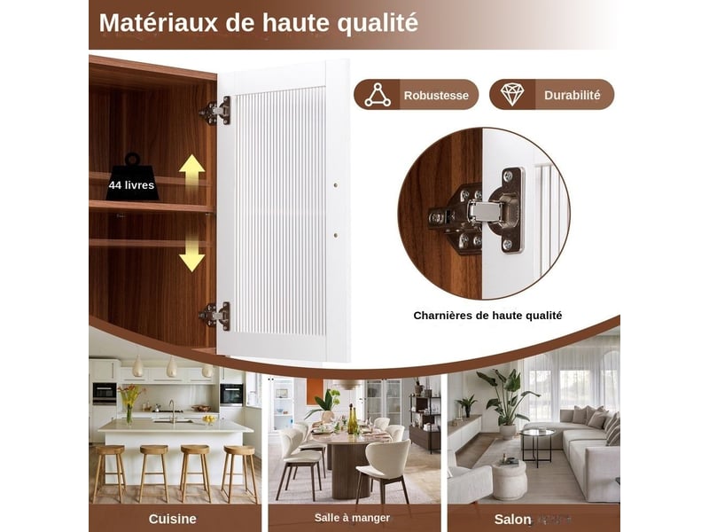  Servers, sideboards &amp; buffets - planche haute avec étagères et tiroirs réglables, buffet avec étagères coulissantes et ver - mdf - blanc - 100 x 40 x 200 cm - usage domestique - installation simple DE000045AAD - Conforama D