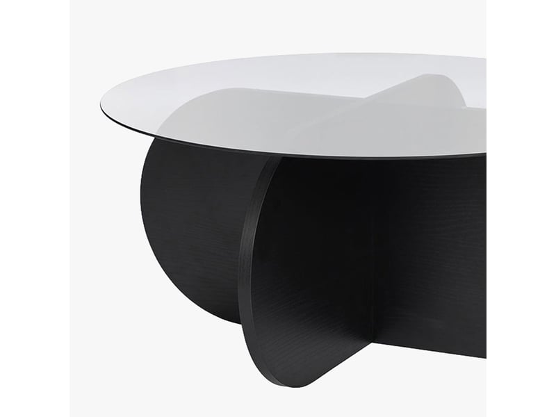  Table basse ronde en verre piètement couleur bois noir d75 cm  - Conforama C