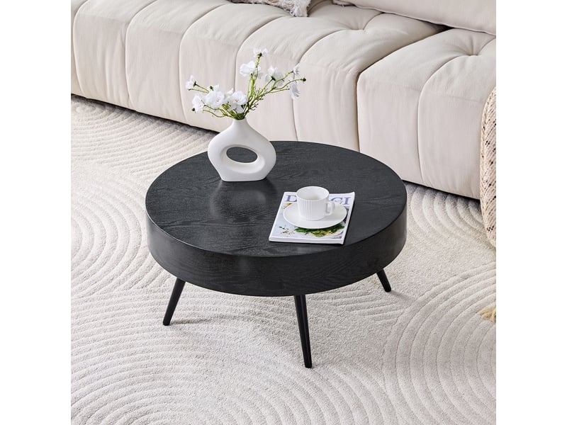  Table basse diamètre 70 cm forme ronde design minimaliste table de salon aspect bois noir  - Conforama B