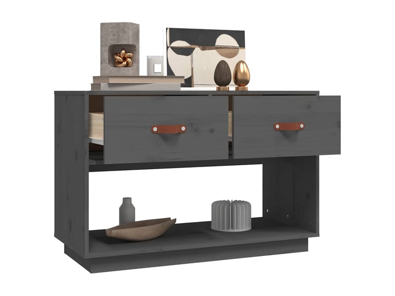  Meuble tv - banc tv - meuble de rangement gris 90x40x60 cm bois de pin massif  - Conforama E