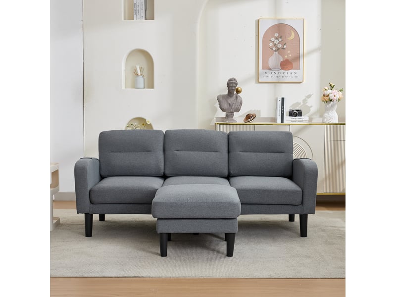  Canapé d'angle réversible 3 places en tissu gris avec méridienne, poches latérales et coussins amovibles  - Conforama E