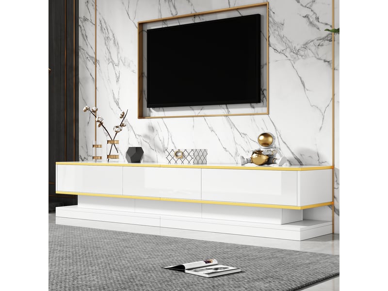  Meuble tv blanc 200 cm panneau de particules meuble tv blanc - Conforama D