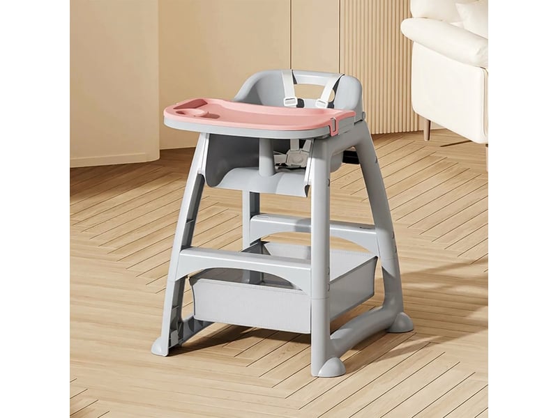  Chaise haute bébé grise avec roulettes verrouillables et 3 plateaux pp  - Conforama E