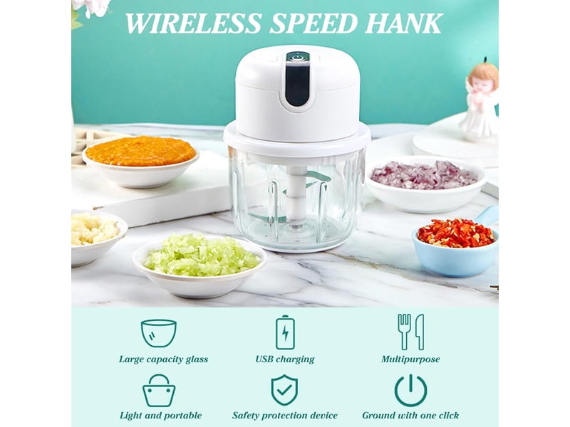  Hachoir de cuisine électrique mini coupe-oignons avec port usb hachoir à oignons 250 ml batterie rechargeable avec lame en acier inoxydable pour hache  - Conforama D