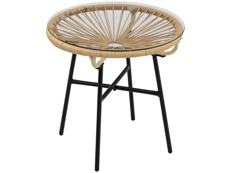  Table bistrot ronde en rotin noir et beige, table d’appoint jardin, terrasse, balcon, 50x50x50 cm  - Conforama A