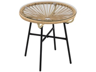 Table bistrot ronde en rotin noir et beige, table d’appoint jardin, terrasse, balcon, 50x50x50 cm