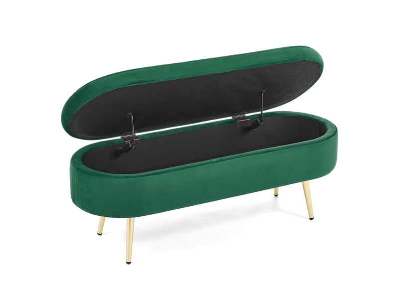  Banquette de rangement 110x40x42 cm vert foncé en velours, coffre 20 l avec couvercle hydraulique  - Conforama D
