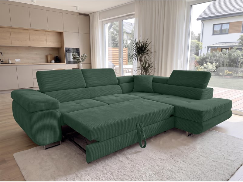 Canapé convertible 276 cm avec coffre et têtières – vert bouteille Konak - Conforama B