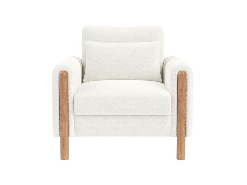  Fauteuil moderne 87x83x88,5 cm, blanc, assise épaisse, tissu bouclette, avec accoudoirs et coussin amovible  - Conforama A