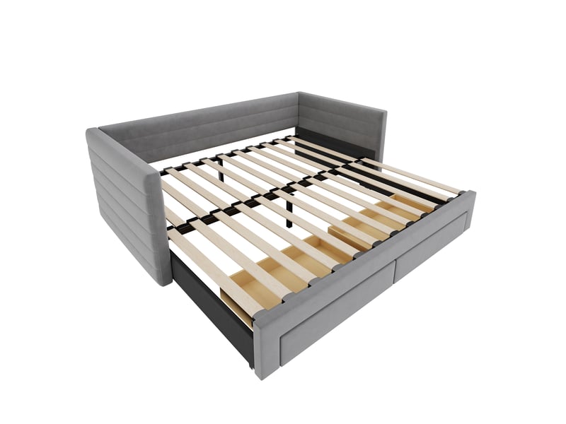 Lit banquette 90x190 cm – gris – extensible en couchage double, 2 tiroirs et sommier à lattes - sans matelas - Conforama D