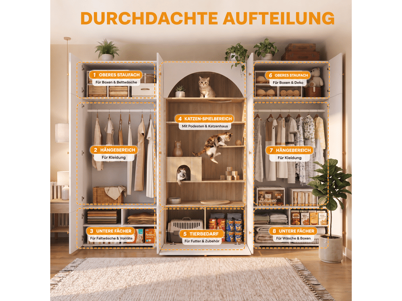  Armoire dressing avec espace 270 x 50 x 200 cm, tringle, mur d’escalade et coussin, blanc et effet bois ABC - Conforama D