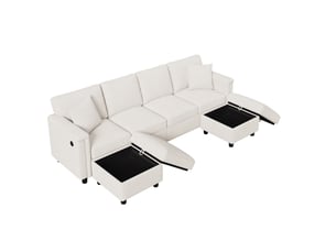 Canapé modulaire convertible en l ou u avec 2 poufs de rangement et ports usb, en chenille beige, 261 × 134 × 82 cm