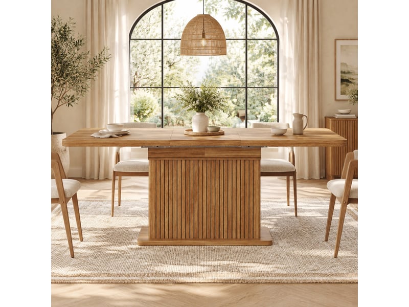 Table à manger extensible,160x80x76 cm,avec rangement,mdf métal,marron foncé - Conforama B