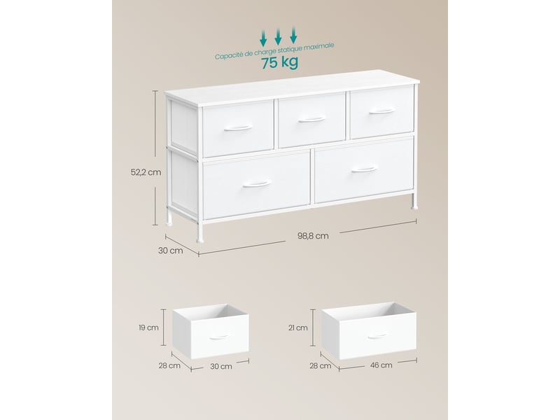  Commode de rangement moderne 30 x 98,8 x 52,2 cm 9 tiroirs fonctionnels ambiance cosy en mdf blanc 12_0012975  - Conforama B