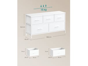 Commode de rangement moderne 30 x 98,8 x 52,2 cm 9 tiroirs fonctionnels ambiance cosy en mdf blanc 12_0012975