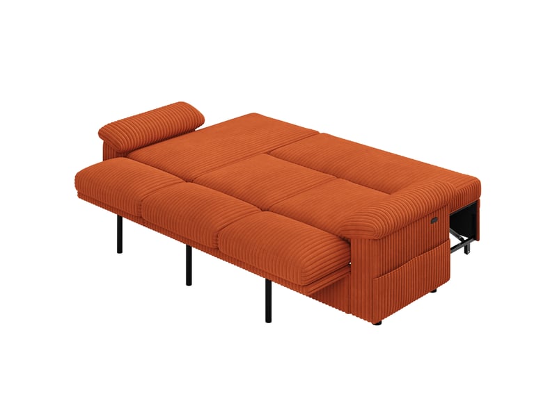  Canapé d’angle convertible modenvie 3 places avec méridienne réversible, coffre de rangement, usb type-c, velours côtelé orange 214 x 138,5 x 89 cm  - Conforama A