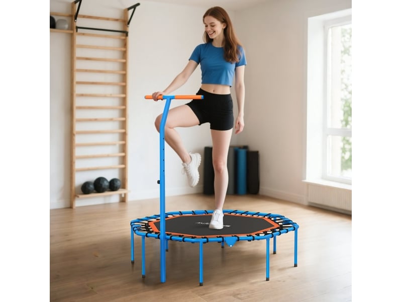  Trampoline de fitness pliable bleu, poignée réglable 98-126 cm, 32 élastiques, entraînement intérieur  - Conforama B