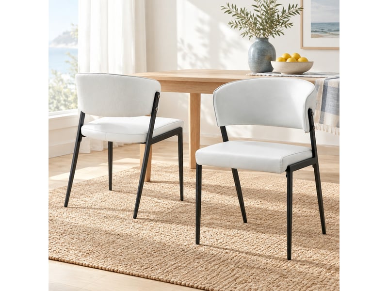  Lot de 2 chaises de salle à manger avec dossier courbé et assise rembourrée  - pieds métal, pu gris clair  - Conforama B