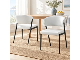 Lot de 2 chaises de salle à manger avec dossier courbé et assise rembourrée - pieds métal, pu gris clair