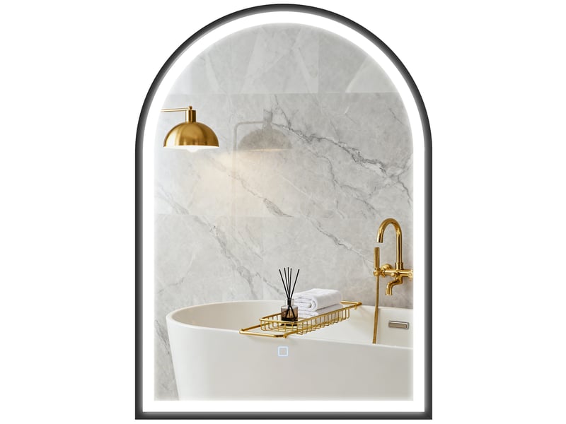 Miroir salle de bain avec éclairage 50 x 70 cm, miroir led arqué, anti-buée, 3 couleurs lumière, dimmable, mémoire, noir  - Conforama A